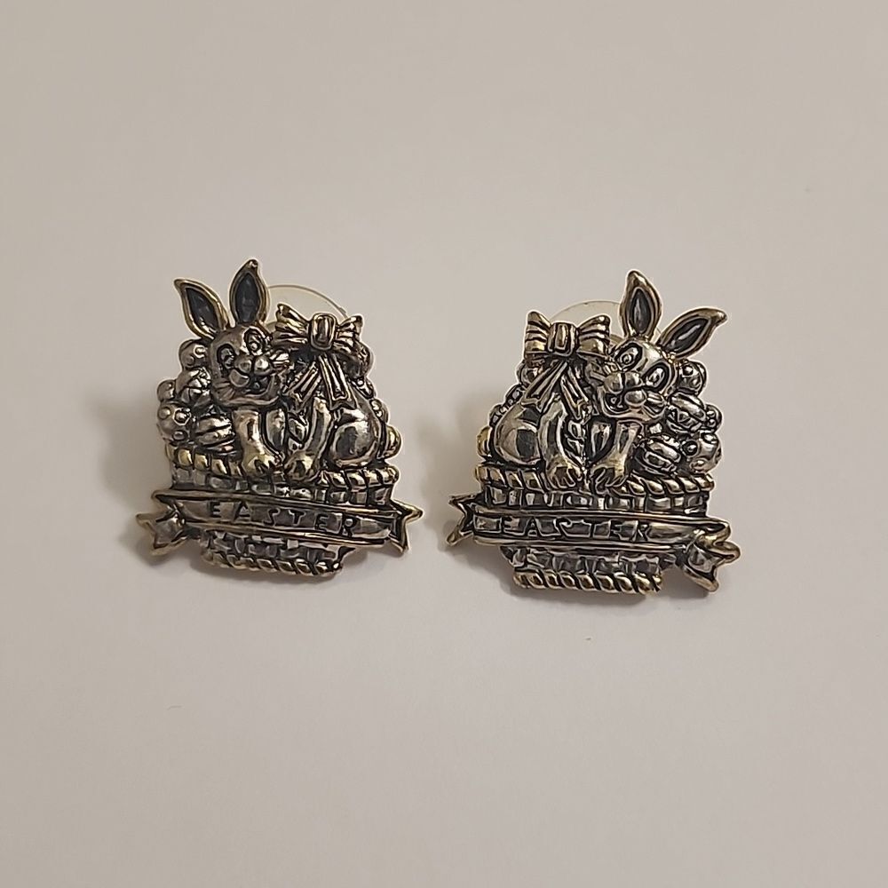 MJ Vintage Easter Earrings Gold and Silver Tone
